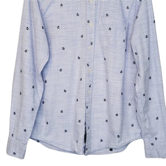 Abercrombie & Fitch Blue White Embroidered Anchors Muscle Button Down Shirt SZ M - Picture 3 of 13